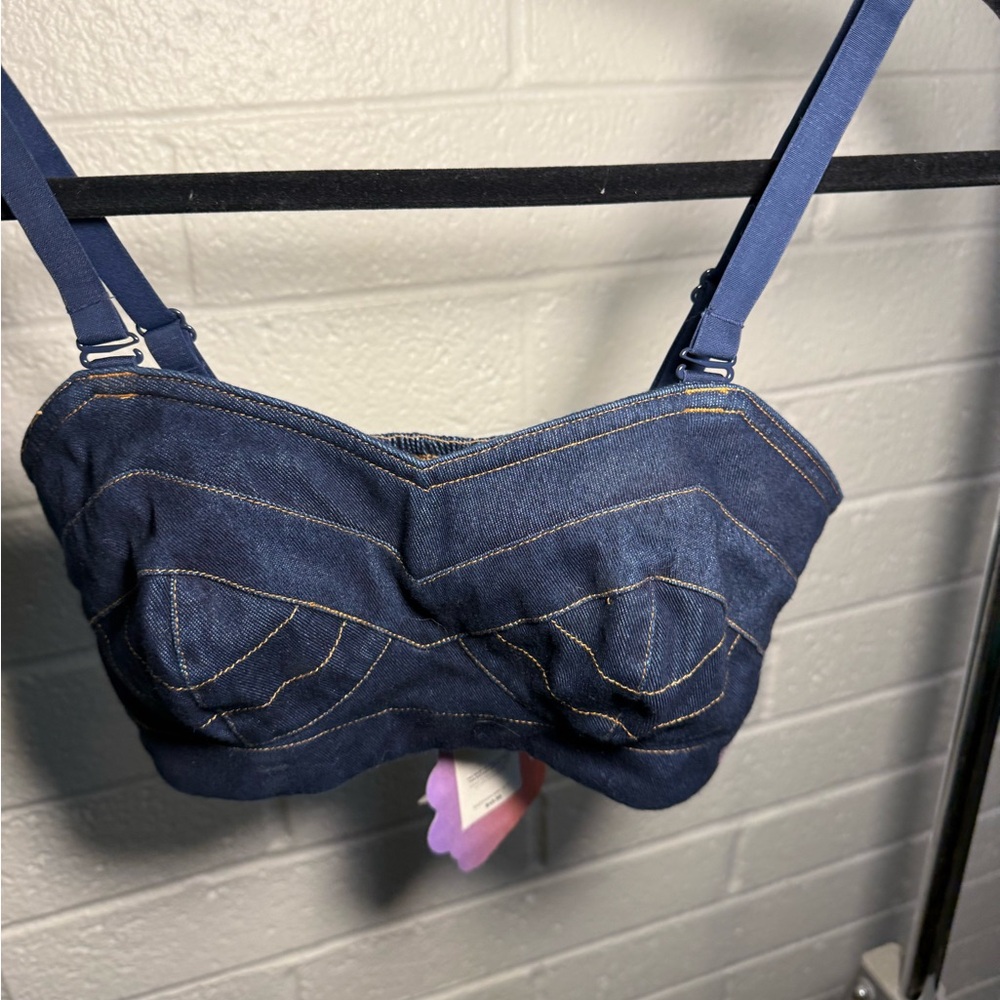 Dark Blue Denim Bustier Crop Top - Women